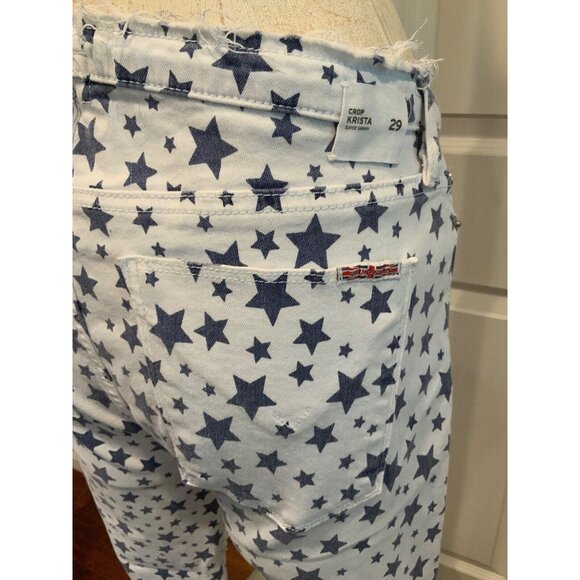 Hudson White W/Blue Star Print Cropped Distressed Skinny Jeans , Size 29, NWT! - Picture 9 of 11
